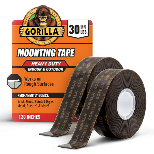 Gorilla Cinta de montaje de doble cara resistente, cinta negra, 1 x 120 pulgadas (paquete de 2) – Resistente a la intemperie para interiores o exteriores