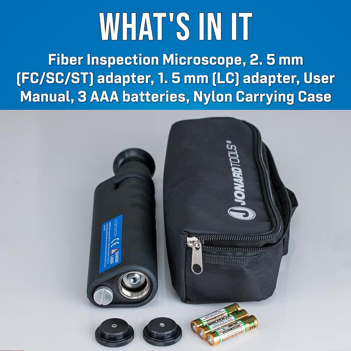 Jonard Tools FIM-400 Microscopio de inspección de Fibra óptica 400x con adaptadores FC/SC/ST y LC