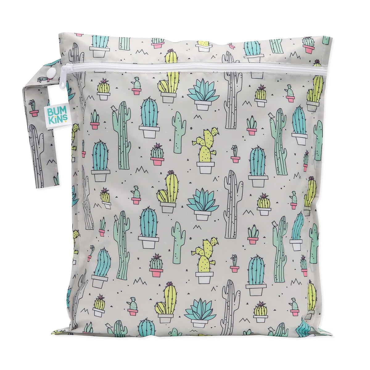 Bumkins Bolsa Húmeda Impermeable para Bebé y Viajes - 12x14 Inch (Pack of 1) - Bolsa húmeda - Cactus D7