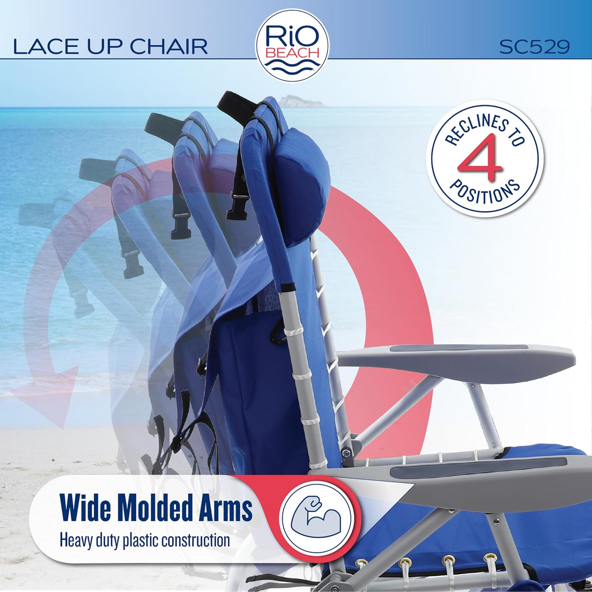 Rio Beach Lace-up Aluminum Backpack Chair, Red/Blue/Green/Yellow Stripe