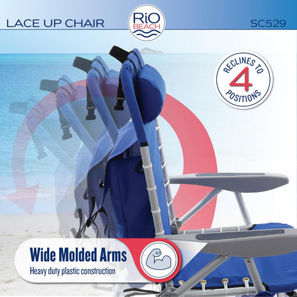 Rio Beach Lace-up Aluminum Backpack Chair, Red/Blue/Green/Yellow Stripe