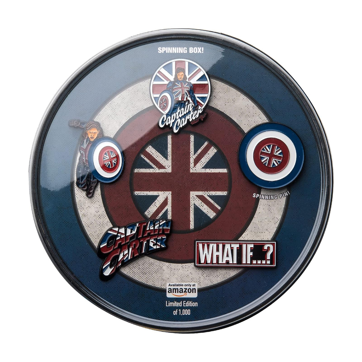 Marvel Studios: What if…?, Capitana Carter, juego de 5 pines de solapa esmaltados con base de metal, viene en una caja circular giratoria de 16 cm con ventana con licencia oficial (exclusivo de )