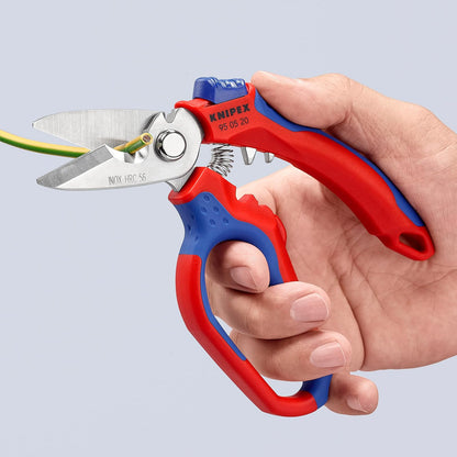 KNIPEX Tools - Tijeras de acero inoxidable 95 05 20 US en ángulo para electricistas, 6-1/4 pulgadas, rojo/azul