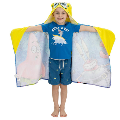 Franco Toalla de algodón Suave con Capucha para baño y Playa para niños, 24 x 50 Pulgadas, Pantalones Cuadrados Bob Esponja