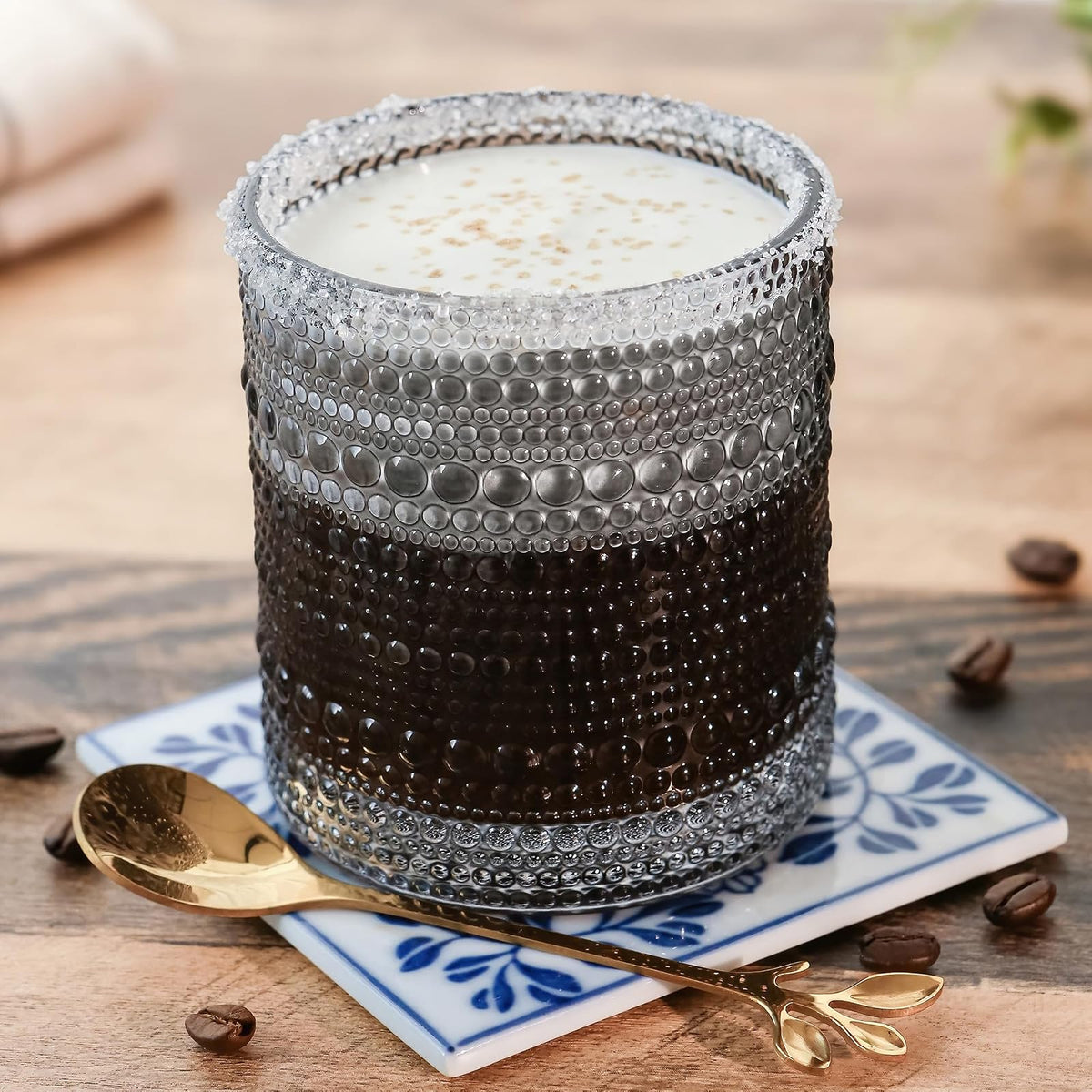 Kate Aspen - Juego de vasos para beber con abalorio de hobbnail clásico, juego de vasos de cóctel, vaso de jugo, tazas de agua, es un gran regalo para anfitriona, regalo para recién casados (gris