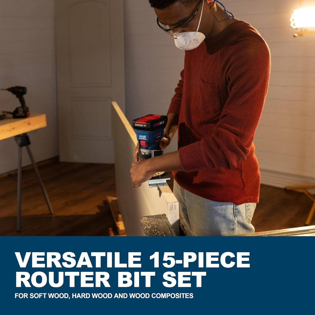 BOSCH RBS015MBS 15-Piece (Universally Compatible Accessory) Carbide-Tipped Wood Router Bit Assorted Set
