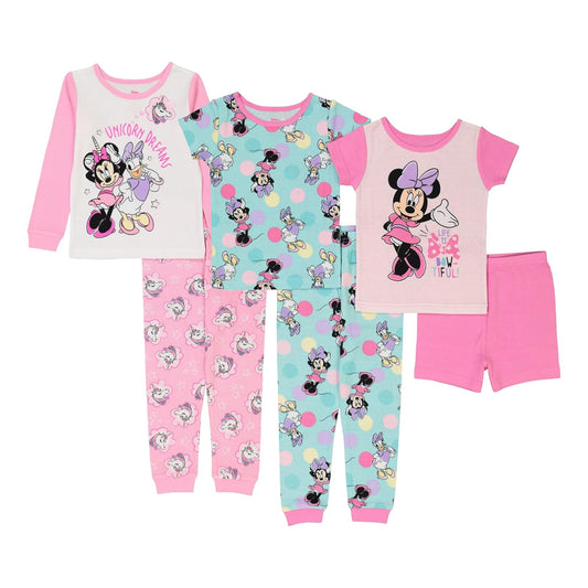 Disney Frozen | Minnie Mouse | Conjunto de Pijama de algodón Ajustado de 6 Piezas Juego de Pijama para Niñas