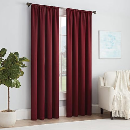 ECLIPSE Cortina térmica sólida para oscurecer la habitación, con Bolsillo para Barra de Cortina para recámara (1 Panel), 54 x 63 Pulgadas, Merlot