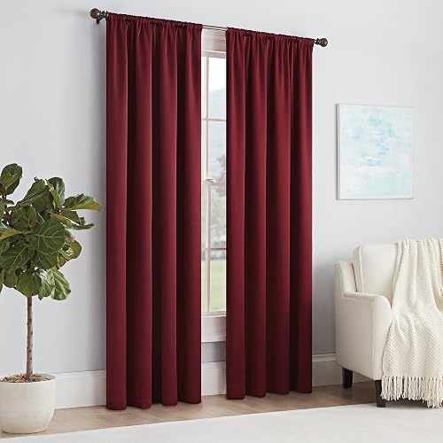 ECLIPSE Cortina térmica sólida para oscurecer la habitación, con Bolsillo para Barra de Cortina para recámara (1 Panel), 54 x 63 Pulgadas, Merlot