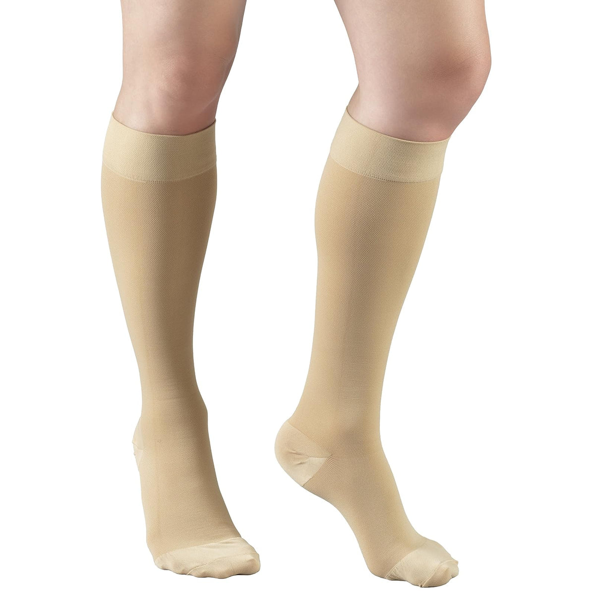 Truform Short Length, 30-40 Mmhg Compression Stockings For Men And Women, Reduced Closed Toe Beige, Medical Support Hose Unisex Adult, Large Short Length