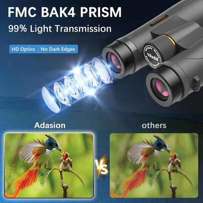 Adasion - Prismáticos UHD de 15 x 56 Pulgadas para Adultos de Alta Potencia con Adaptador de teléfono y trípode, prismáticos Impermeables BAK4 superpotentes para Caza, observación de Estrellas,