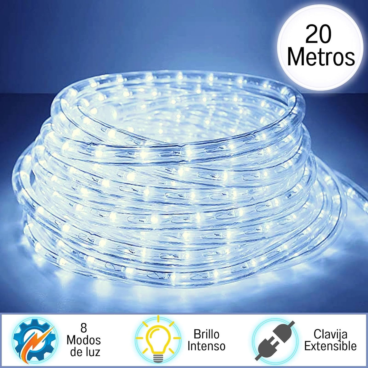 Luces Navideñas Manguera de luz led- Luces de Navidad con 8 modos Manguera Transparente IP67 Impermeable Luz de Cadena para exterior (20M 400LED, Blanco frío)
