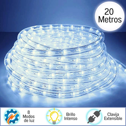 Luces Navideñas Manguera de luz led- Luces de Navidad con 8 modos Manguera Transparente IP67 Impermeable Luz de Cadena para exterior (20M 400LED, Blanco frío)