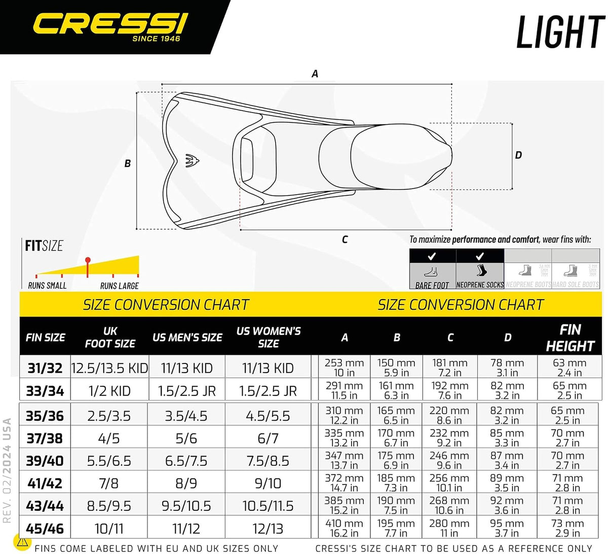 Cressi Aletas de natación Ligeras (Fabricadas en Italia)