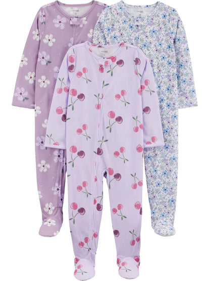 Simple Joys by Carter's Pijamas Holgados de Forro Polar para Niña, Paquete de 3 - 6 Meses - Cereza floral