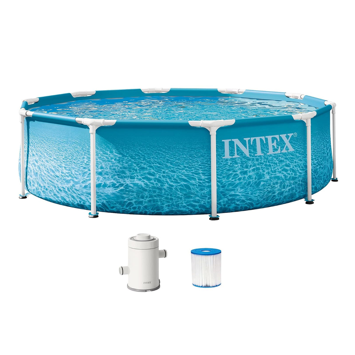 Intex Beachside - Marco de Metal de 3 m x 30 Pulgadas, Piscina sobre el | 28207EP - Bomba de filtro de cartucho 330 GPH y cartucho de filtro tipo H incluido