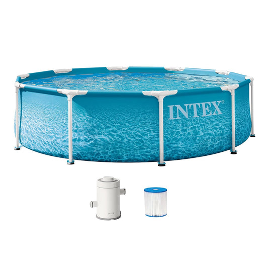 Intex Beachside - Marco de Metal de 3 m x 30 Pulgadas, Piscina sobre el | 28207EP - Bomba de filtro de cartucho 330 GPH y cartucho de filtro tipo H incluido