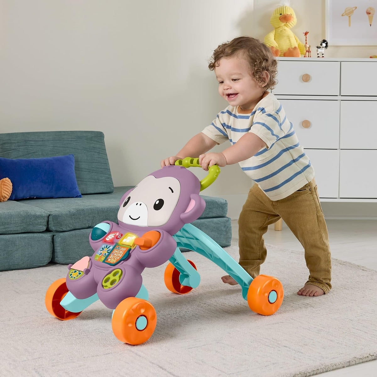 Fisher-Price Andadera Aprende Conmigo Amigo Mono 6+ Meses | Música y actividades interactivas, mango ergonómico y base de 4 ruedas