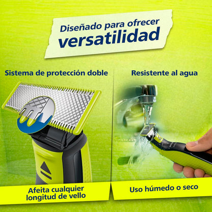 Philips OneBlade Afeitadora y Recortadora Eléctrica de Barba para Hombre | Recorta, perfila y afeita | Corta el vello, no tu piel | Uso seco y húmedo | Incluye peine ajustable 5 en 1 | QP2724/20