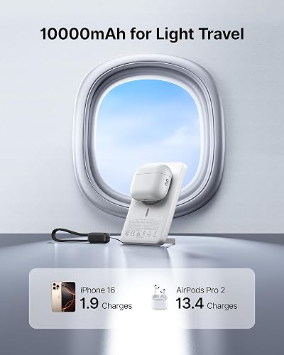 INIU para Cargador magnético portátil, Certificado Qi2, Banco de energía magnético más Delgado de 45 W 10000 mAh, con Cable USB C, para iPhone 17, 16, 15, 14, etc. Esencial de Viaje para Senderismo