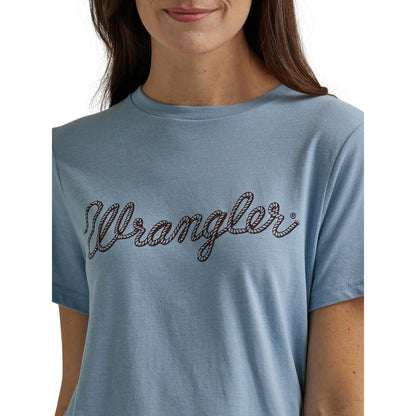 Wrangler Retro - Playera de Manga Corta para Mujer, Ajuste Regular, Color Azul Jaspeado