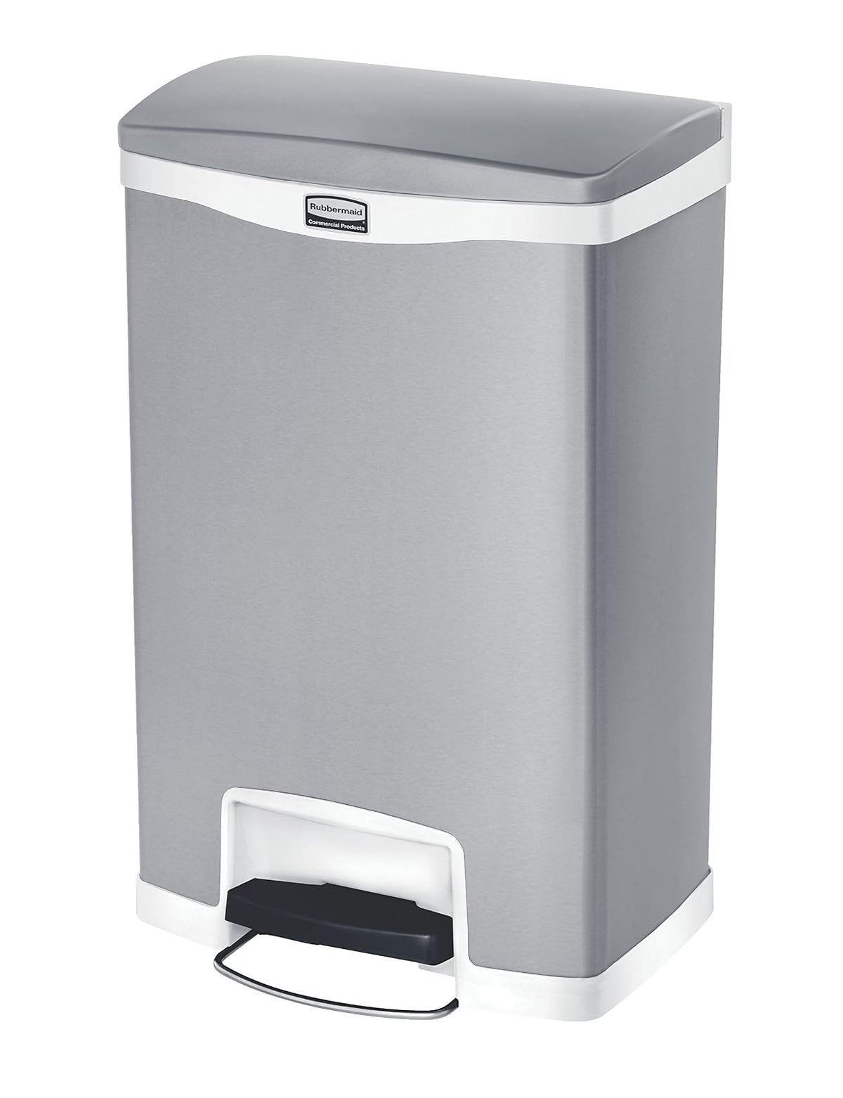 Rubbermaid Commercial Slim Jim Papelera frontal de pie, de acero inoxidable, Forro para basurero, blanco/blanco (White Trim), 13 Gallon