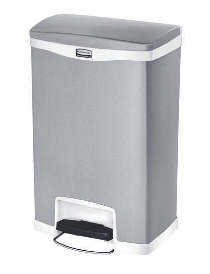 Rubbermaid Commercial Slim Jim Papelera frontal de pie, de acero inoxidable, Forro para basurero, blanco/blanco (White Trim), 13 Gallon