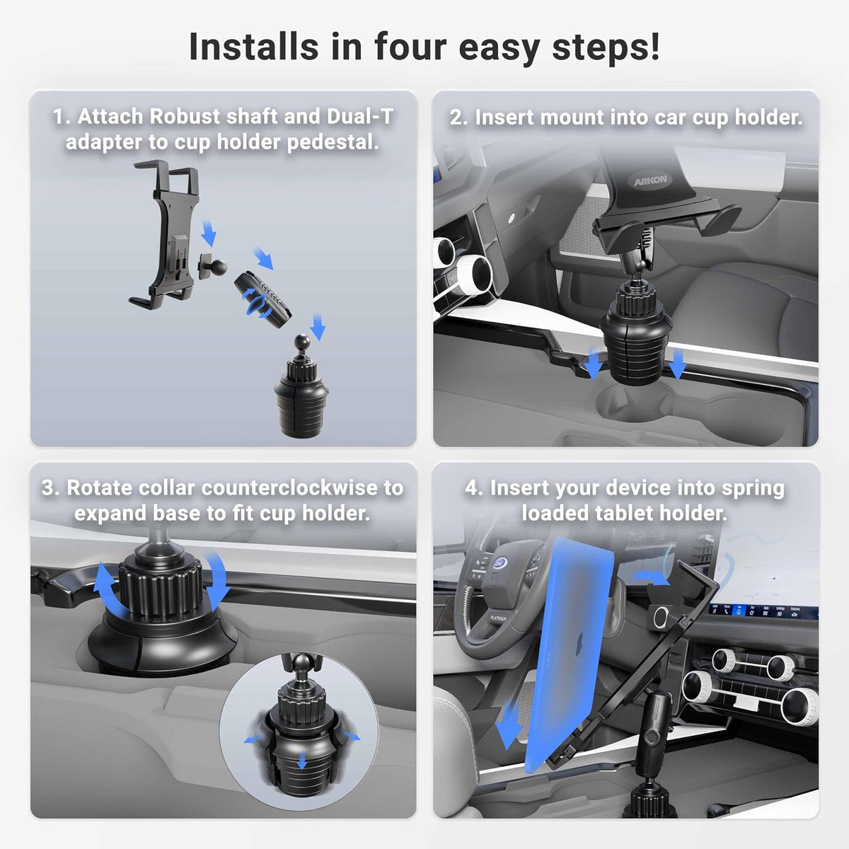 ARKON Mounts - Soporte para tablet de automóvil | Soporte giratorio de 360 grados | Construcción compuesta para todo tipo de clima | Agarre ajustable para ajuste personalizado | Compatible con tabletas de