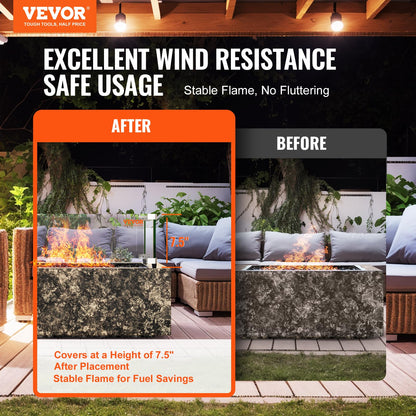VEVOR Protector contra el Viento para brasero de Gas, 543x543x191 mm Protector contra el Viento de Vidrio Templado Pantalla Protectora Cuadrada Protector contra Llamas a Prueba de Viento Espesor 8 mm