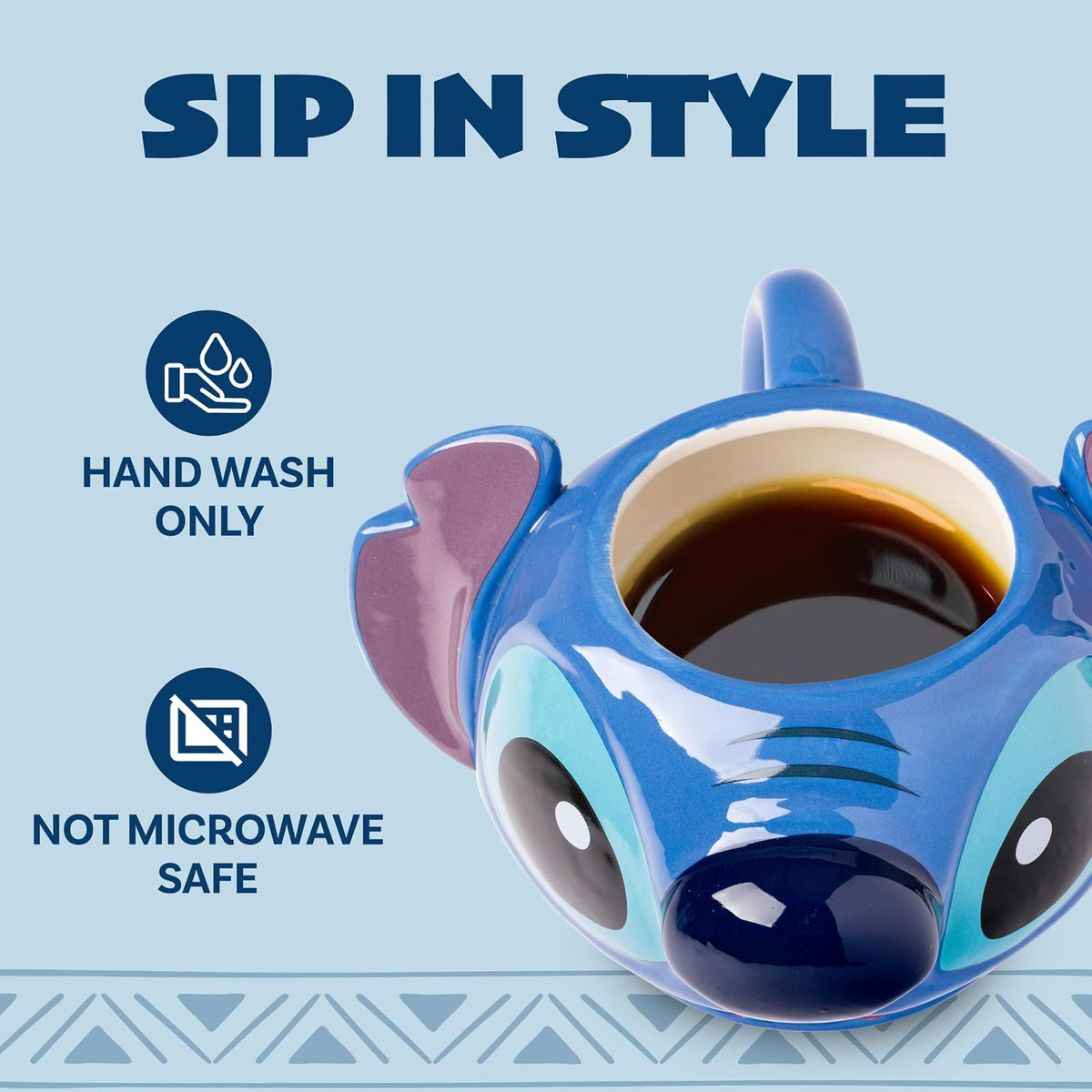 Silver Buffalo Disney Lilo and Stitch - Taza esculpida 3D de cerámica con puntadas, 24 onzas