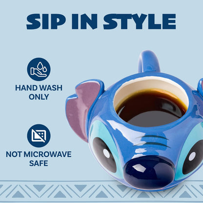 Silver Buffalo Disney Lilo and Stitch - Taza esculpida 3D de cerámica con puntadas, 24 onzas