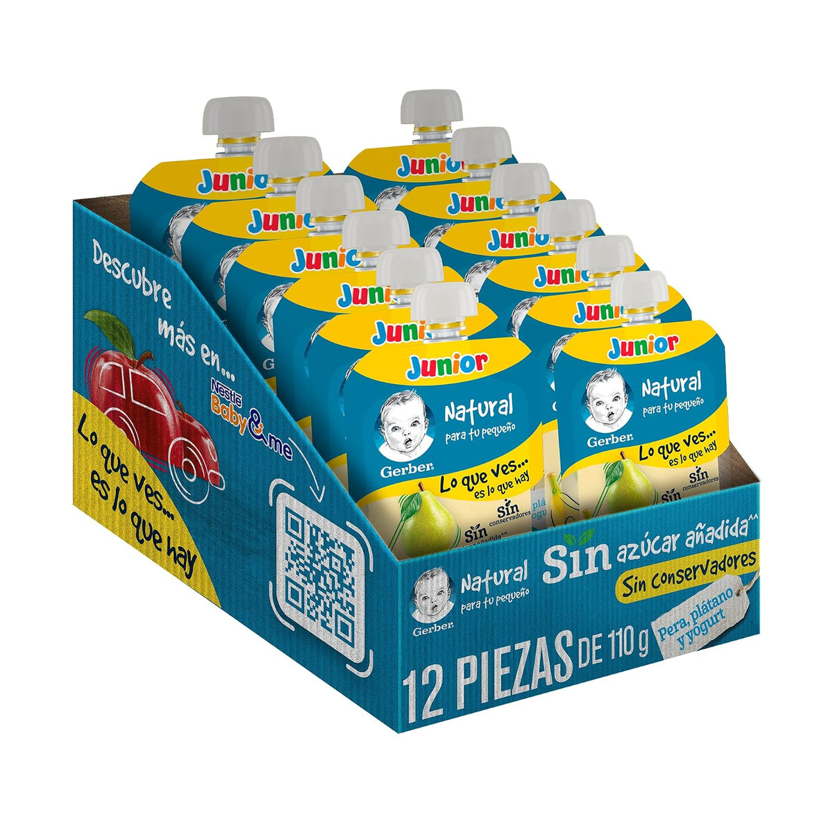 Papilla con Yogurt Gerber Junior Etapa 4 Pera y Plátano Sin Azúcar Pouch 110g Paquete 12
