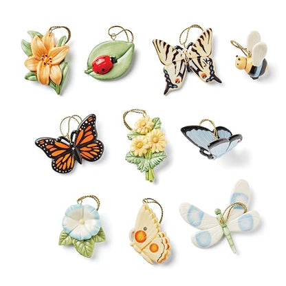 Lenox Colección de Árboles y Adornos Decorativos de Porcelana, Set de 10 Adornos Butterfly Meadow