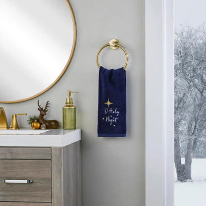 SKL Home Religious/Christmas/Winter O Holy Night Juego de 2 Toallas de Mano para baño/Cocina y Regalo, Color Azul Marino