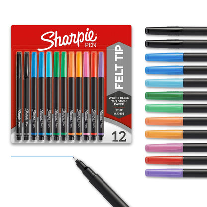 Sanford Sharpie Fine Point Pen Stylo, Assorted Colors, 12-Pack