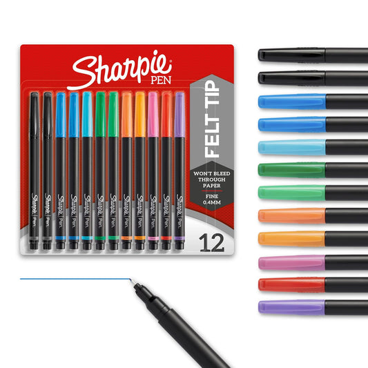 Sanford Sharpie Fine Point Pen Stylo, Assorted Colors, 12-Pack