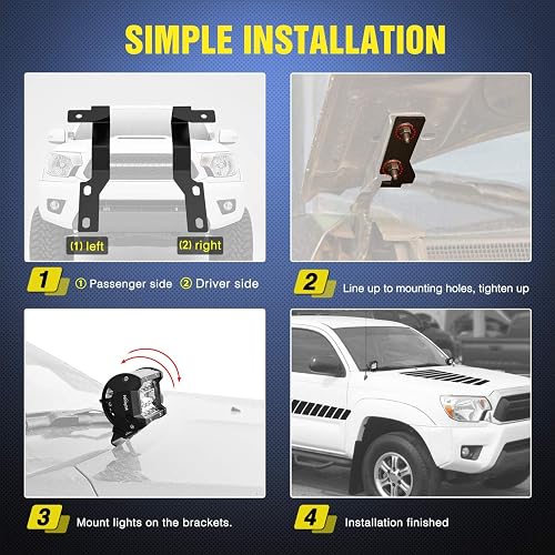 Nilight Soportes de Luz de Zanja para Capó 90058B para Toyota Tacoma 2005-2015