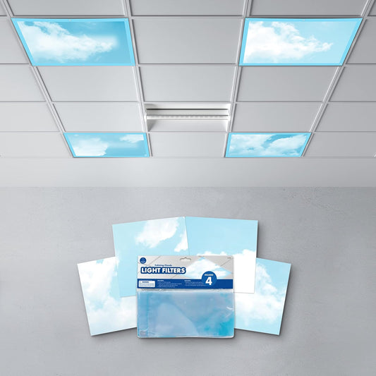 Educational Insights Fluorescent Light Covers 4-Pack: Calming Clouds - Paquete de 4. Reduce el brillo y el parpadeo. Fácil instalación para oficinas, hospitales, el hogar y los salones de clase