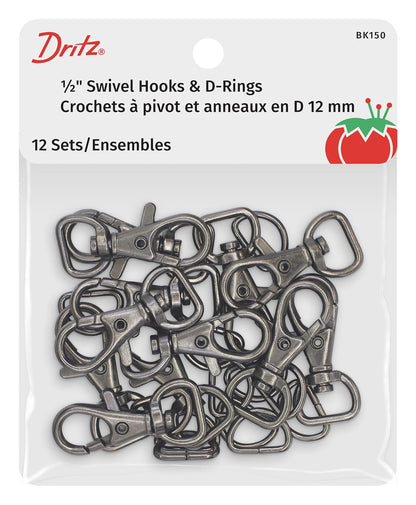 Dritz - Ganchos giratorios y anillos en D de 1,27 cm, bolsa de bronce y accesorios de mano, 1/2 pulgadas, 12 unidades