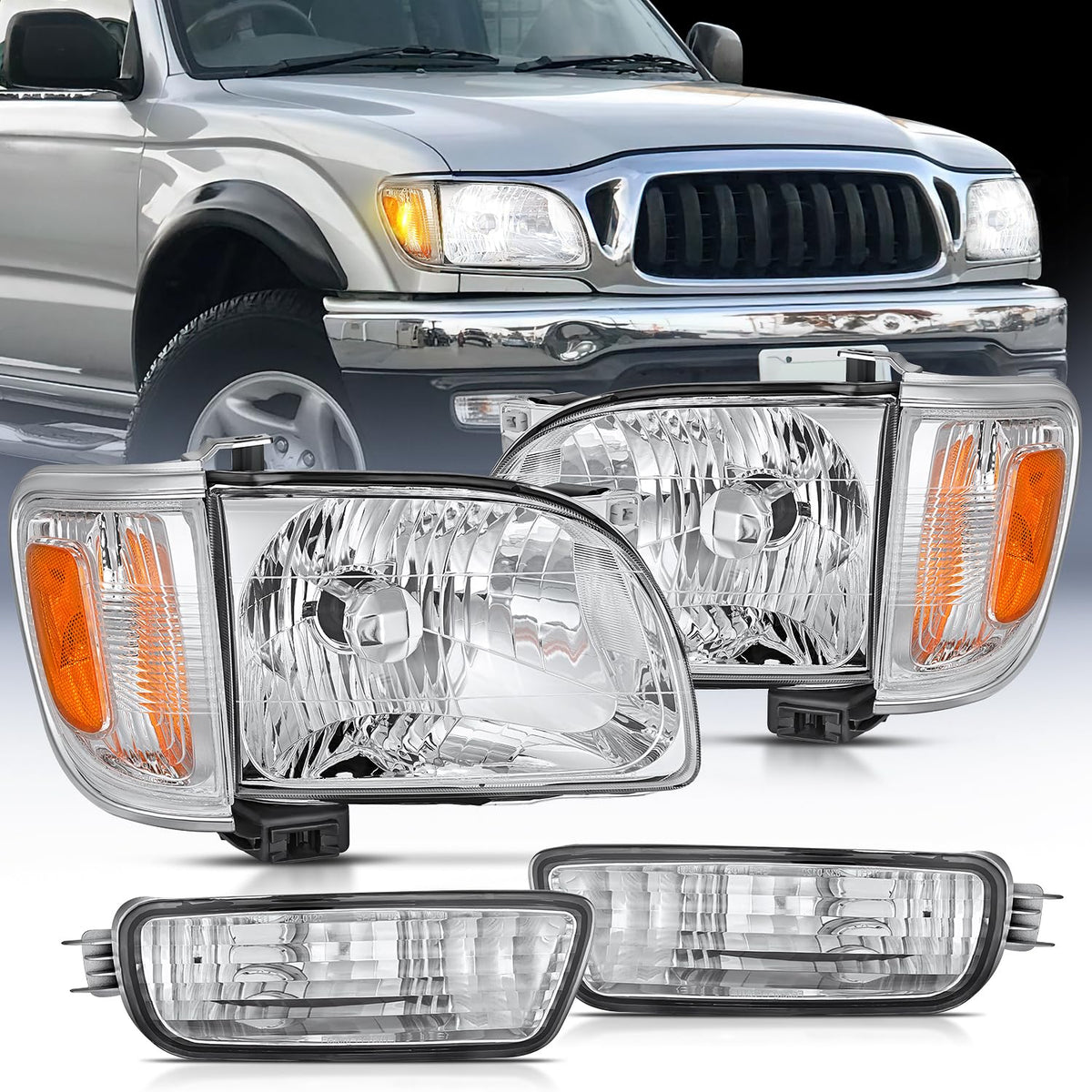 Nilight NA722 Conjunto de Faros Delanteros para Toyota Tacoma 2001-2004, Carcasa Cromada, Reflector Ámbar