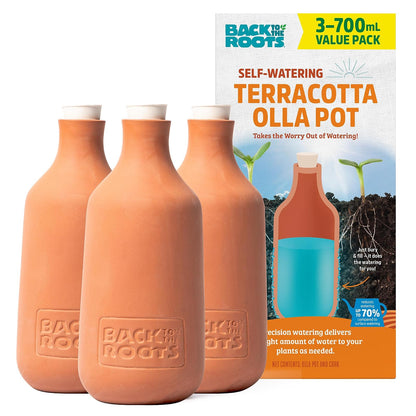 Back to the Roots Olla de Terracota autonegable (Paquete de 3), 700 ml Proporciona 1 Semana de riego de precisión