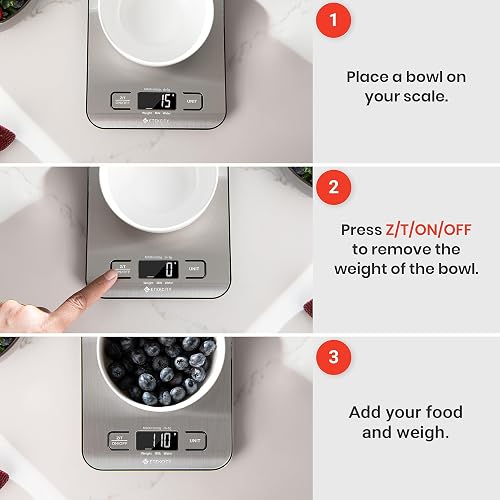 Etekcity Báscula de Cocina Digital de Precisión, Balanza Cocina de Acero Inoxidable 5 kg/ 11 lbs, Peso Cocina Multifuncional, Pantalla LCD, 2 Baterías Incluidas