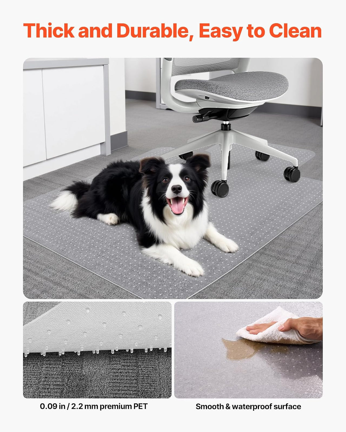 VEVOR Alfombra Protectora para Suelos Alfombrados 1219,2 x 914,4 mm Alfombrillas de Pet para Silla de Oficina Antideslizante Fácil de Limpiar Deslizamiento Suave para Hogar, Oficina, Transparente