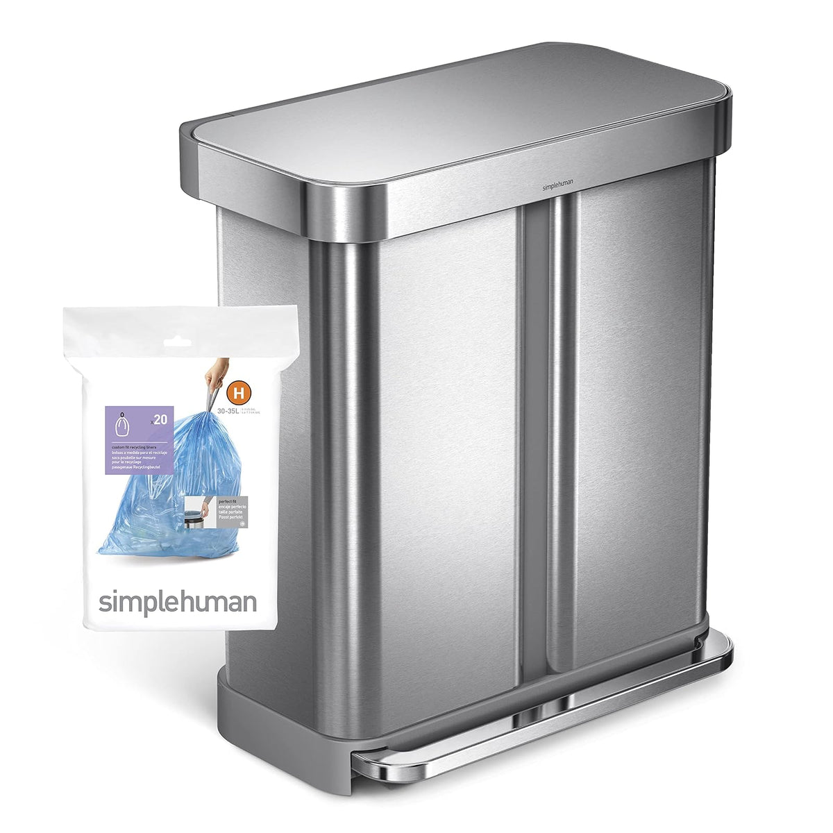 simplehuman, 3 x Paquete de 20 Bolsas de Basura a Medida (60 Bolsas), código H, para Reciclaje, plástico Azul
