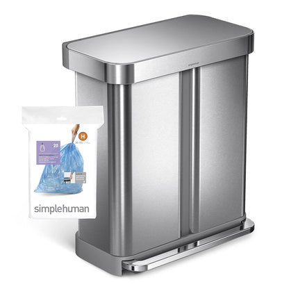 simplehuman, 3 x Paquete de 20 Bolsas de Basura a Medida (60 Bolsas), código H, para Reciclaje, plástico Azul