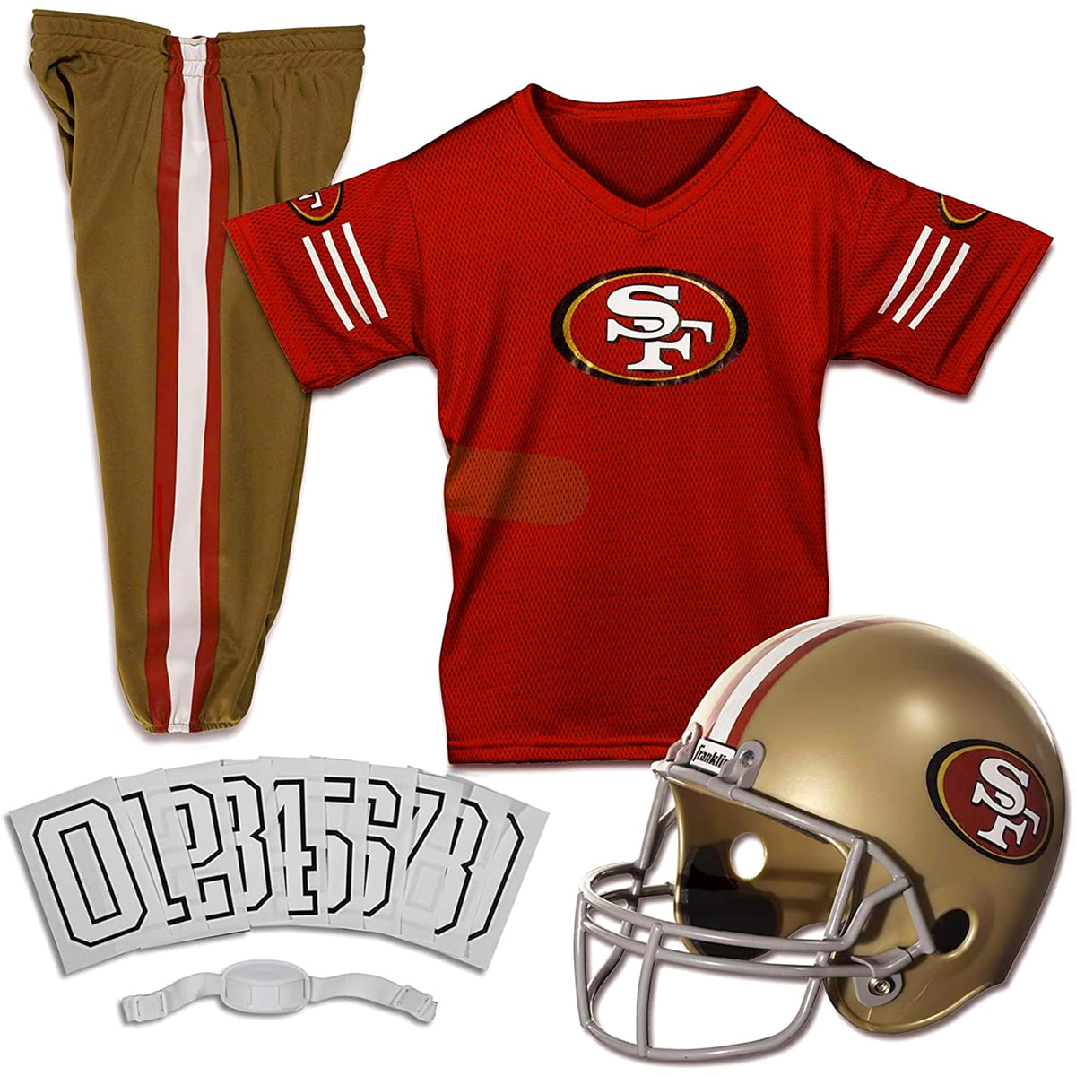 Franklin Sports Set de uniforme juvenil de lujo autorizado por la NFL (Liga Nacional de Fútbol Americana) - San Francisco 49ers - M