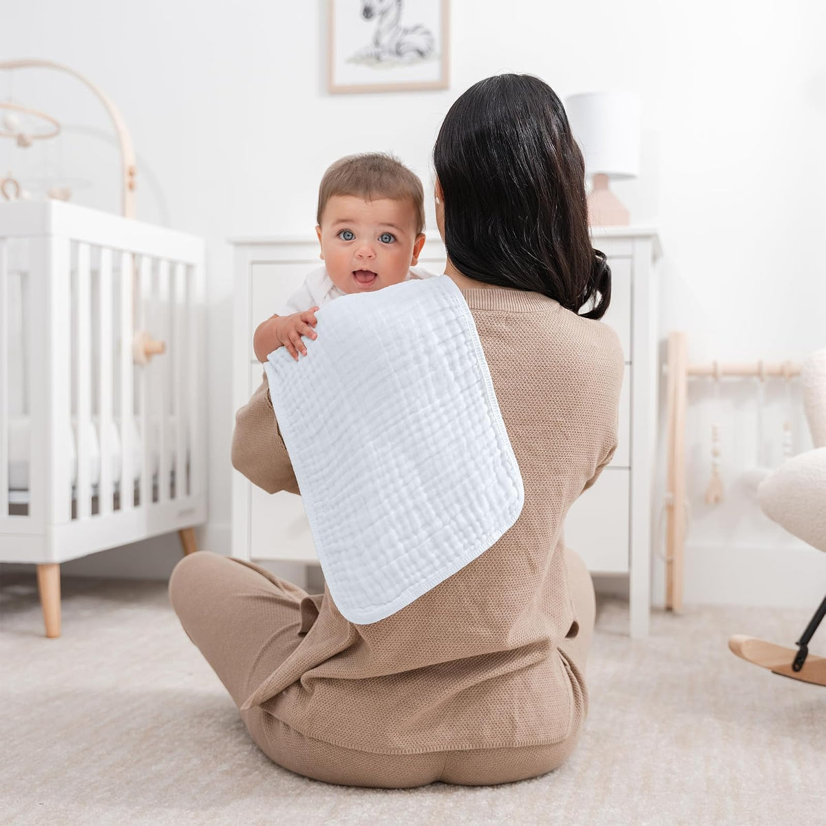 Comfy Cubs Muslin Burp Cloths Large 100% Cotton Hand Washcloths for Babies, Baby Essentials 6 Layers Extra Absorbent and Soft Boys & Girls Baby Rags for Newborn Registry (White 10-Pack, 20" X10")