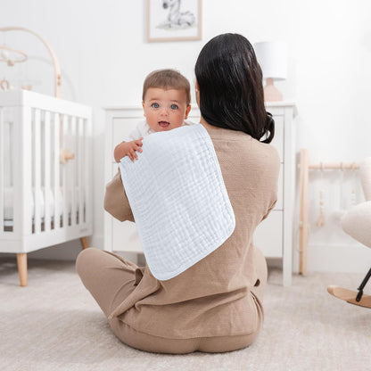 Comfy Cubs Muslin Burp Cloths Large 100% Cotton Hand Washcloths for Babies, Baby Essentials 6 Layers Extra Absorbent and Soft Boys & Girls Baby Rags for Newborn Registry (White 10-Pack, 20" X10")
