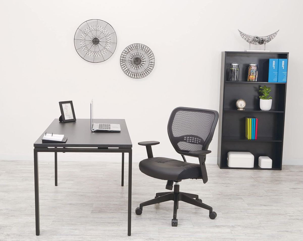 Space Seating Professional AirGrid Asiento de Piel ecológico Negro Acolchado con Respaldo Oscuro, Control de inclinación 2 a 1, Brazos Ajustables y tensión de inclinación con Base de Nailon para