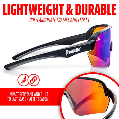 Franklin Sports - anteojos de sol de béisbol + softball - anteojos de sol deportivas para hombre + mujer, sombras abatibles + anteojos sin tirón